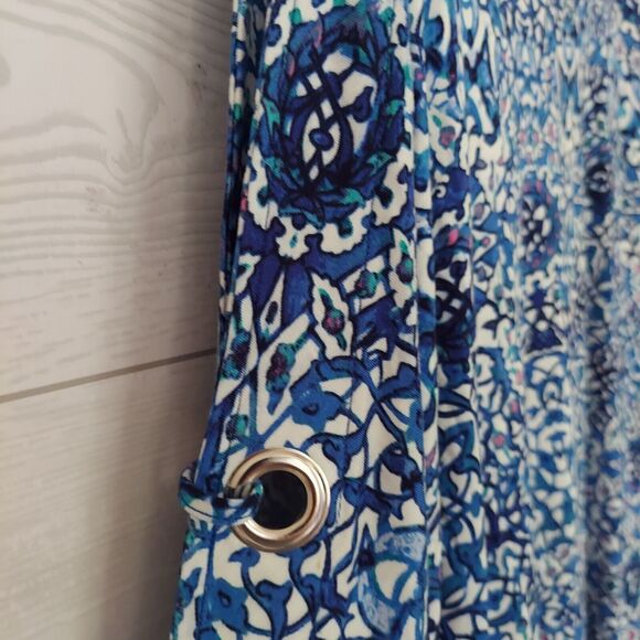 Cable & Gage Blue Top Medium Tunic Slit Sleeves Chrome Grommet Accents - Picture 5 of 10